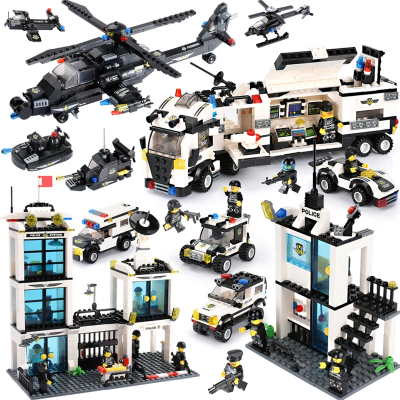 

City Police Series Blocks Vehicle Car Helicopter Police Station Building Blocks Compatible Legoed DIY Bricks Boys Enlighten Toys