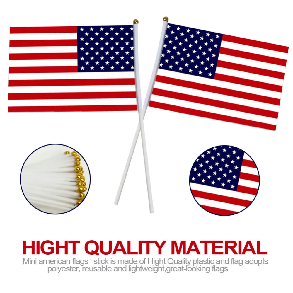 

50 Pcs American Stick Flag Hand-Cranked Flag Stick Handheld Mini American Flag World Cup Flags For Sports Cheering 14x21cm