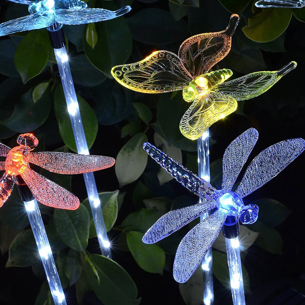 

3pcs Outdoor Waterproof Solar Butterfly Lawn Lamp Dragonfly Hummingbird di cha deng Courtyard Lights Luminescence Rod 6LED