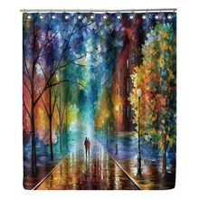 WONZOM Walking Couple Quiet Street Shower Curtain Waterproof Bathroom Curtain Modern Sunset Bath Curtain With 12 Hooks For Home