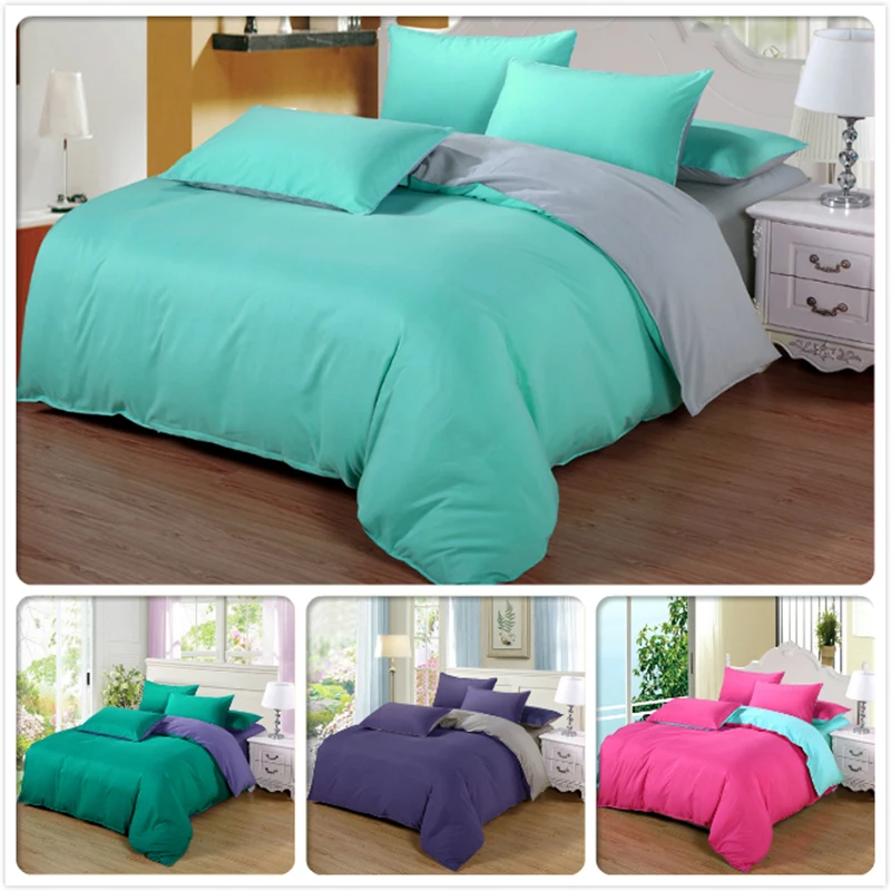 

4pcs AB Side Pure Color Bedding Set Full King Queen Twin Double Single Size Bed Sheet 1.5m 1.8m 2.0m 2.2m Duvet Cover Bedclothes