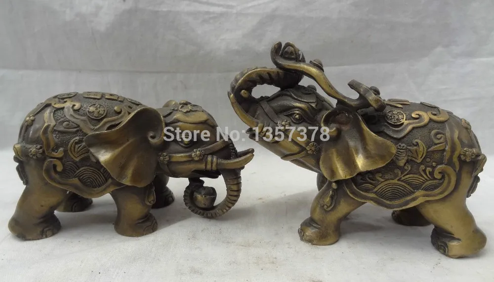 

shitou 00656 Chinese Bronze Animal YuanBao RuYi Elephant Sculpture Cai Fu Flower Statue Pair discount 30% (C0324)