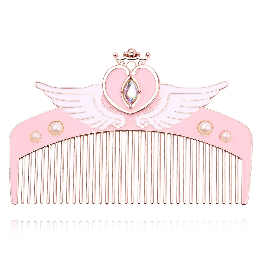 

Cute Pink Sailor Moon Makeup Comb for Lady Girl Metal Hair Comb with Crystal Wing/Heart Shape Gueen Comb Top Quality Best Gift