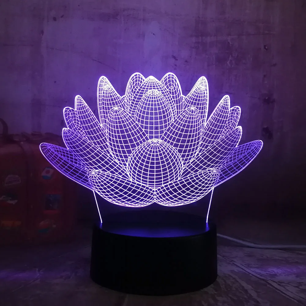 

New 2018 USB LED Night Light Lotus Flower 3D 7color holiday Desk Lamp Switch Lantern Touch laser para Christmas Gift Decoration