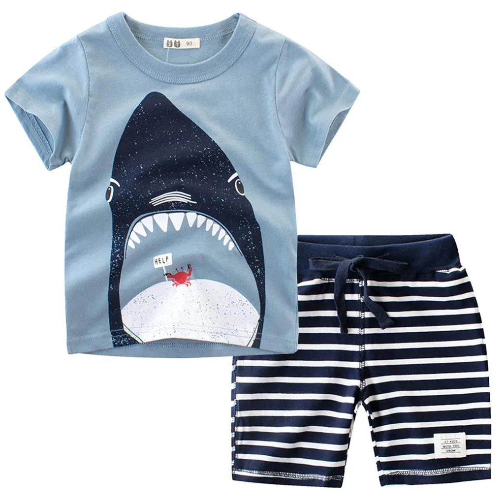 Высококачественная футболка в полоску с рисунком рыбки для маленьких мальчиков, шорты, комплект одежды, летняя одежда, Roupa Menino