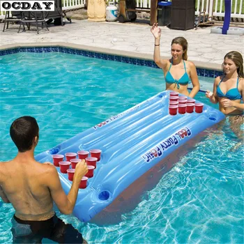 

OCDAY Inflatable Beer Pong Float Table Water Floating Swimming Pool Lounge PVC Floating Raft Drinking Game with 24 Cup Holders