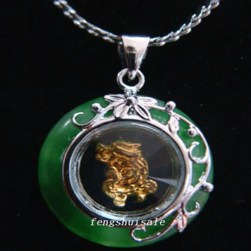 

Horoscope Jade Animal Dragon Pendant+Rhodium Plat Chain,Chinese Zodiac Dragon