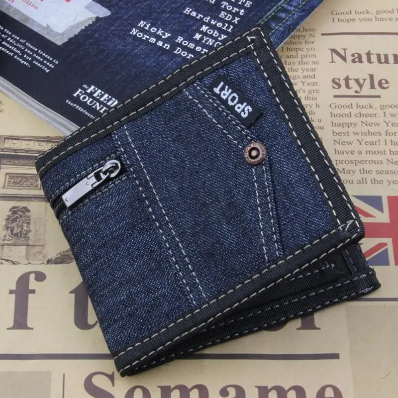 Классический Стиль бумажник синий Canves молнии Для мужчин кошельки Короткие Мужской кошелек держатель для карт кошелек Для мужчин модные