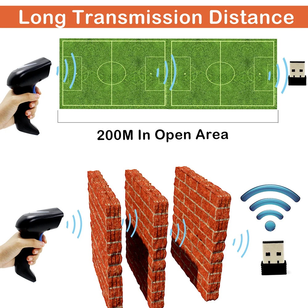 Беспроводной ручной сканер штрих кодов Symcode 1D/2D 2 4 ГГц 200 м|bar code reader|wireless barcode