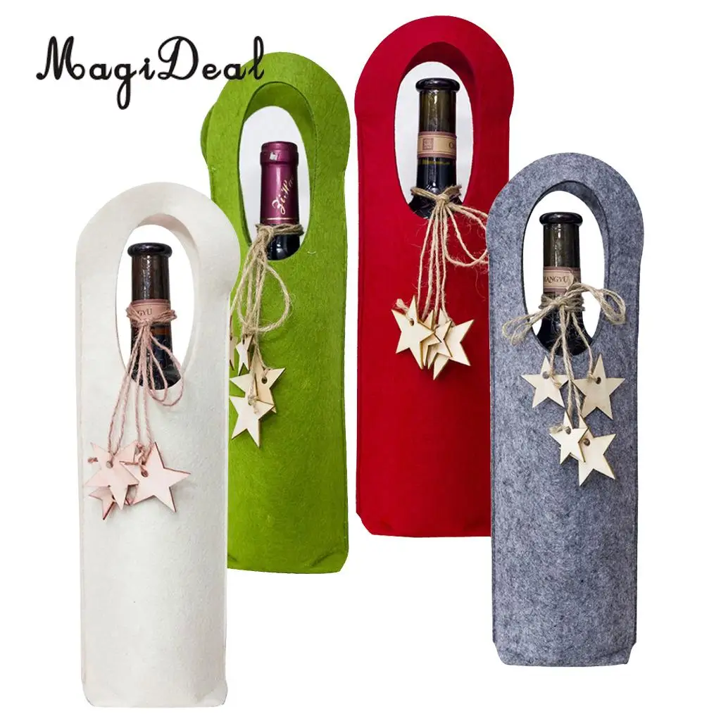 MagiDeal Christmas Felt Wine Bottle Cover Holder with Star Pendant Dinner Party Home Table Decor