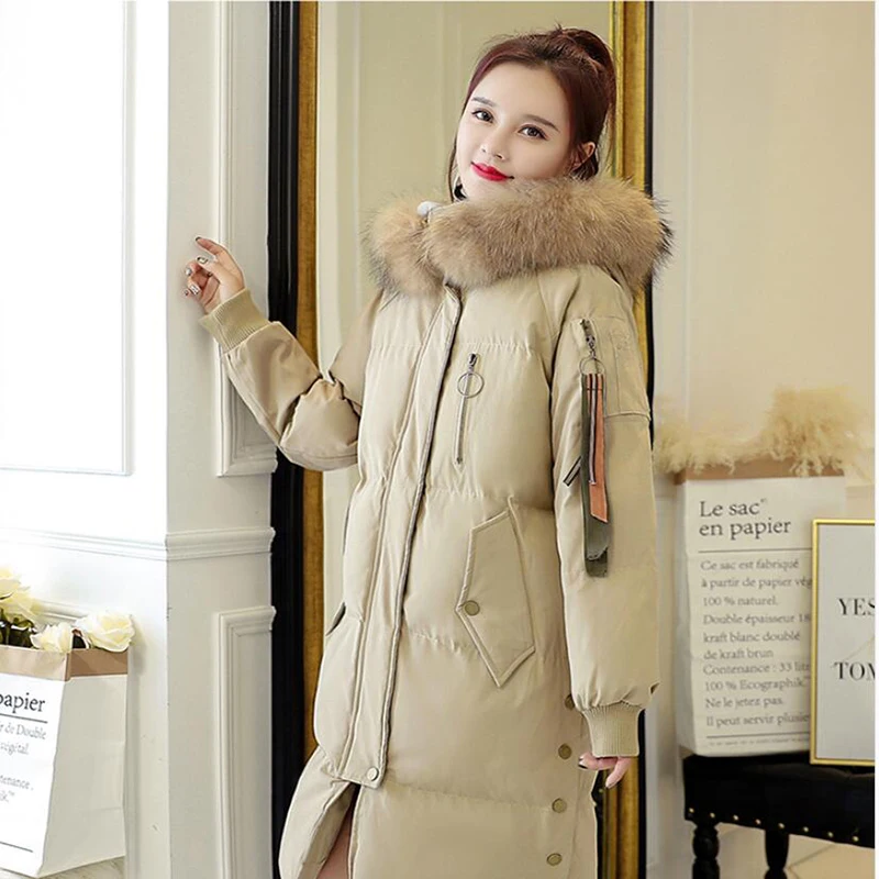Jvzkass Хлопковая женская одежда зимнее длинное хлопковое пальто с натуральным мехом большой меховой воротник Толстая хлопковая куртка пальто Z224