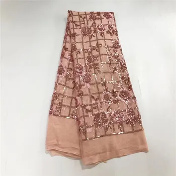 

Classical Design Nigeria tulle mesh lace sequins lace fabric peach Africa lace fabric for wedding dress JY53-1