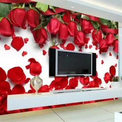 Beibehang Красивая Романтическая любовь красная роза Лепестки цветка ТВ фоне стены пользовательских Большой обои papel де parede