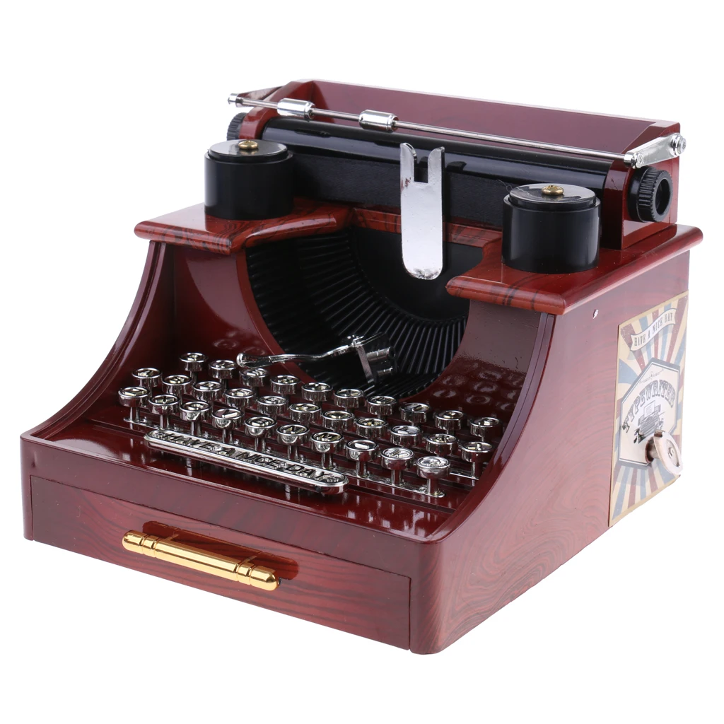 Retro Creative Typewriter Wind Up Music Box Clockwork Toy Desktop Supplies Kids Toy Gift