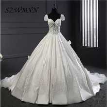 Sexy Sweetheart Ball Gown Wedding Dress Cap sleeves Chapel Train Ruffles Bridal Dresses long Tiered backless robe de mariage