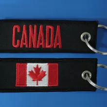 Канада брелок с вышивкой на заказ Саржевые брелки индивидуальный брелок металлическое кольцо вышитый логотип на передней и задней панели MOQ50