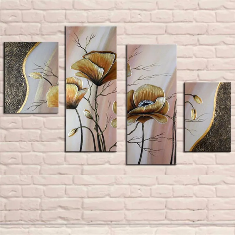 

Handmade Acrylic Floral Paintings Hand Painted Abstract Flower Oil Painting On Canvas Home Decor Wall Art 4 Panel Pictures Sets