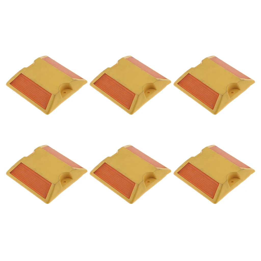 NEW Commercial Road Highway Pavement Marker Reflector - Two Side, Yellow, 6Pcs