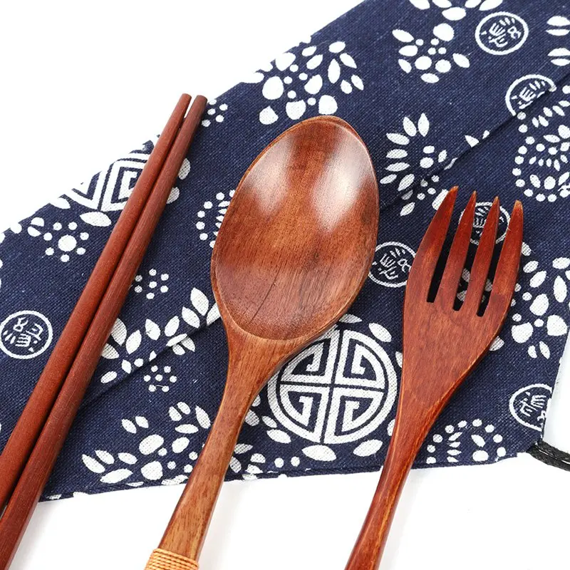 

Outdoor Chopsticks Fork Spoon Set Portable Wood Travel Utensils Flatware Tableware With Carrying Case Organizer