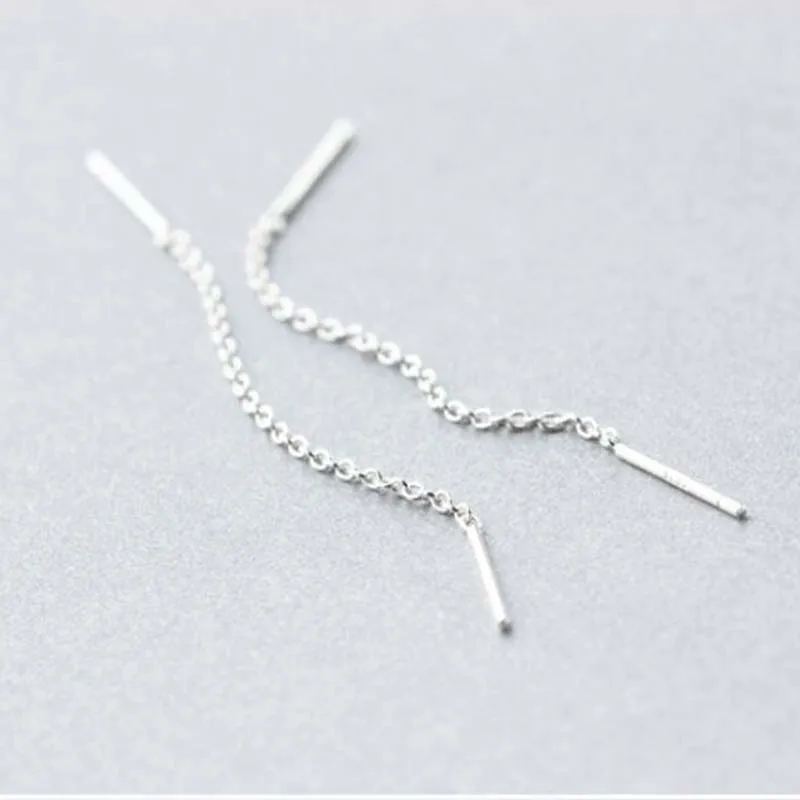 

Simple 925 Sterling Silver Dangle Drop Earrings For Women Long Chain Earring Fashion Jewelry S925 Ear line Gifts Accessories