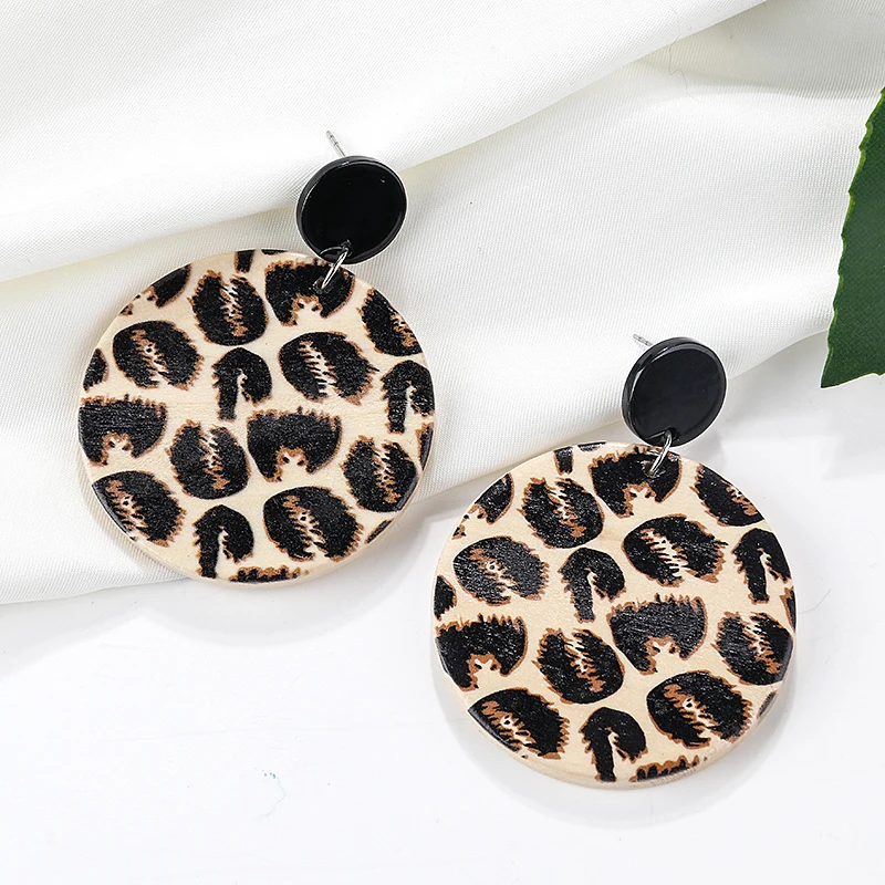 

Flashbuy Leopard Wood Round Drop Earrings For Women Female Bohemia Jewelry Geometric Wedding Dangle Earrings Fashion Jewelry