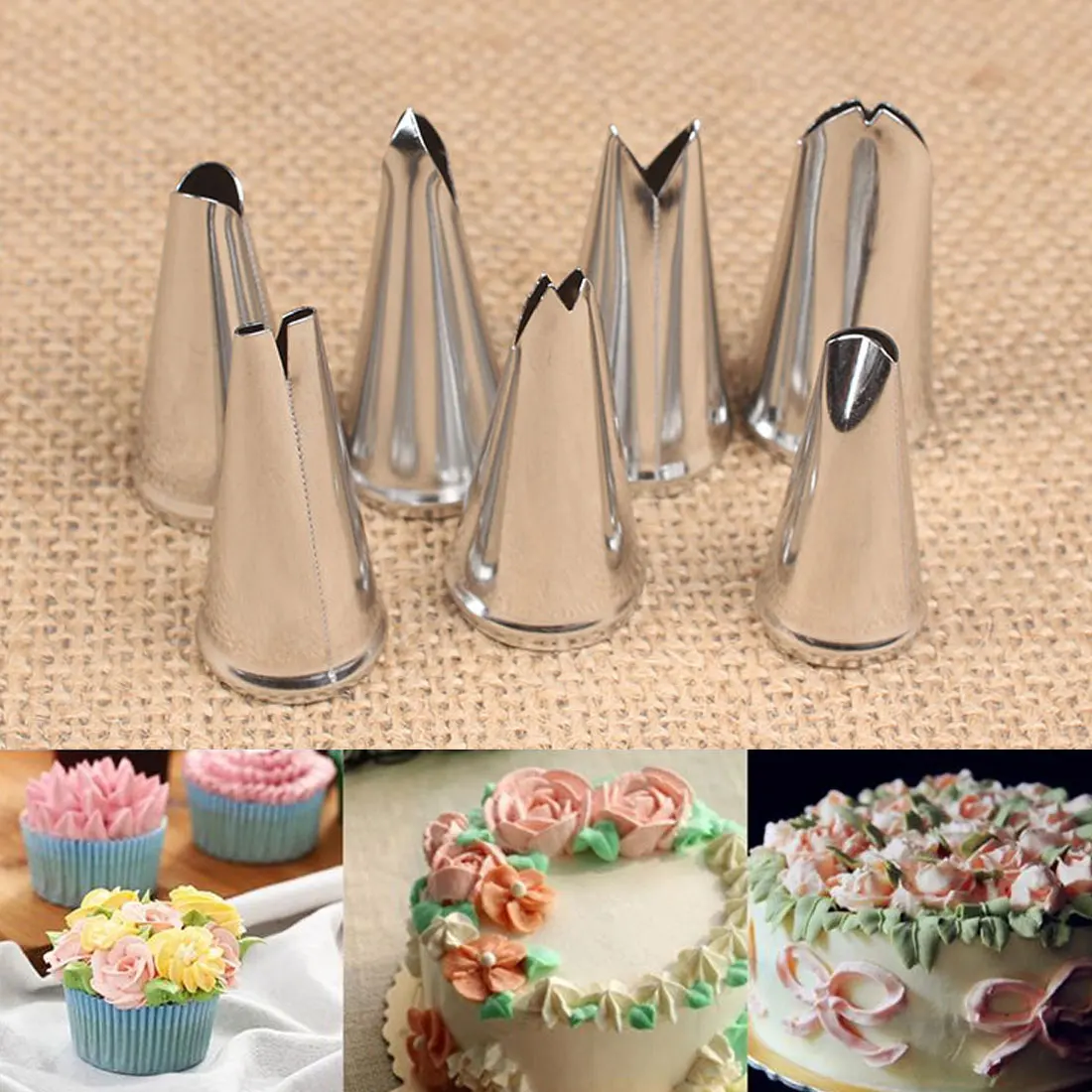 7Pcs Cake Pastry Fondant Tools Metal Stainless Steel Decorating Tip Set
