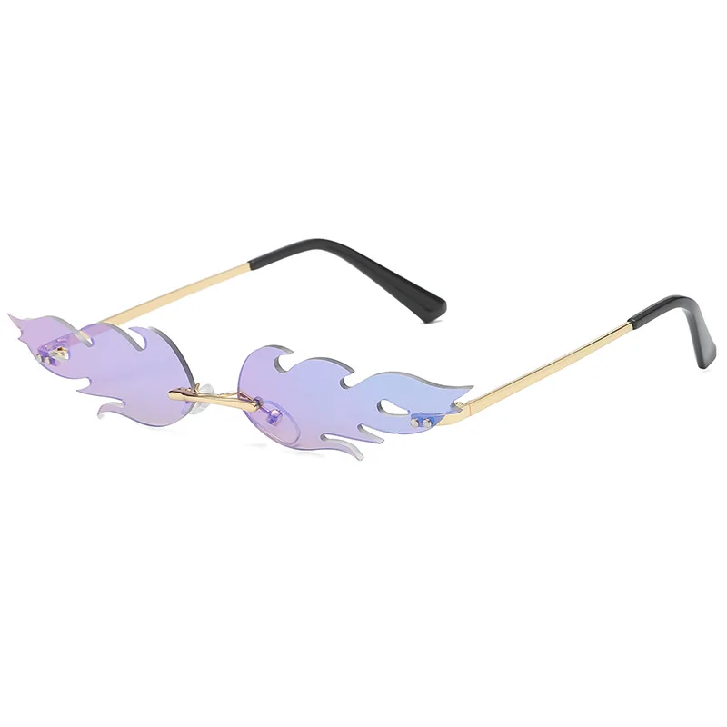 Новые модные женские и мужские солнцезащитные очки без оправы, волнистые солнечные очки с огненным пламенем, брендовые дизайнерские зеркальные узкие солнцезащитные очки