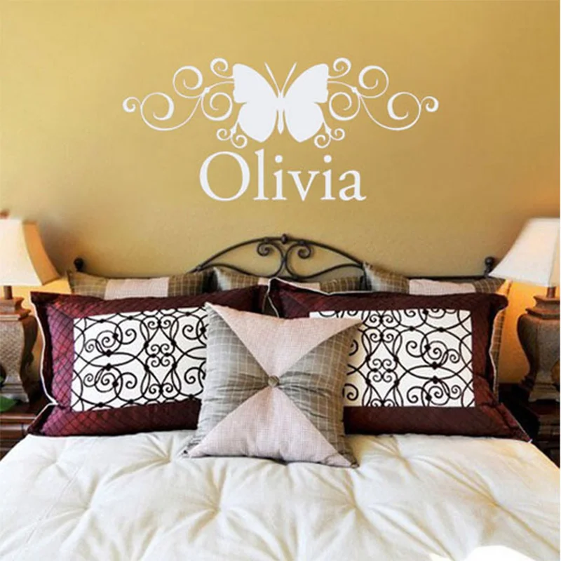 Lettering Wall Sticker Name Scroll Butterfly Decal Removal Girls For Bedroom Factory Sales Directly | Дом и сад
