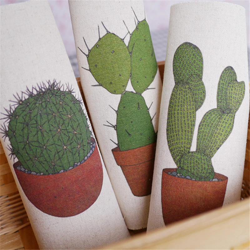 

2016 New Cactus Hand dyed 3 pcs/set 20x20cm Cotton Linen Printed Quilt Fabric For DIY Sewing Patchwork Home Textile Decor