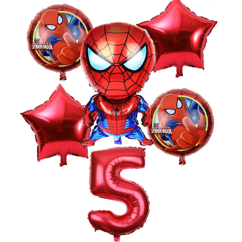 6pcs/lot Spiderman Foil Helium Balloons 30" Red Number Party Inflatable Ball Birthday Party Decoration Kids Toys Star Globos - Цвет: red 5