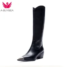 New Genuine Leather Metal Square Toe Knee High Boots Brand Design Fashion High Heel Botas Mujer Chunky Heel Zapatos Chic New Genuine Leather Metal Square Toe Knee High Boots Brand Design Fashion High Heel Botas Mujer Chunky Heel Zapatos Chic