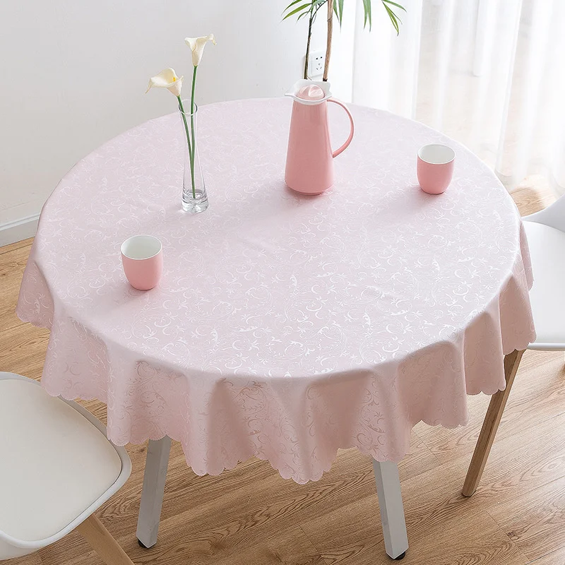  Luxury Round Table Cloth Top Damask Jacquard Waterproof Dining Table Cover Mat for Home Kitchen Din