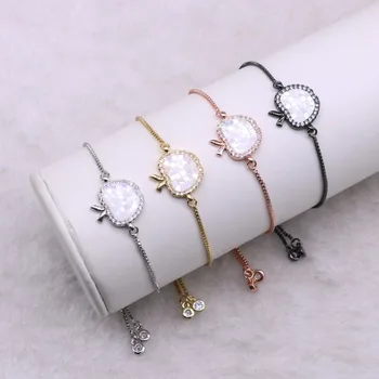 

Wholesale Jewelry bracelet Micro pave Apple charms bracelet Mix color metal chain bracelet fashion jewelry gift for lady 3563