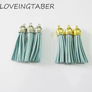 

50mm 100pcs/bag Light Turq-Blue Artificial Leather Tassel Pendants With Rhodium/Gold Color Head For Chunky Jewelry Make