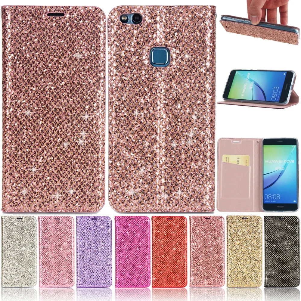 Кошелек с блестками флип-чехол для телефона Huawei P9 Lite P10 P20 Pro украшение из