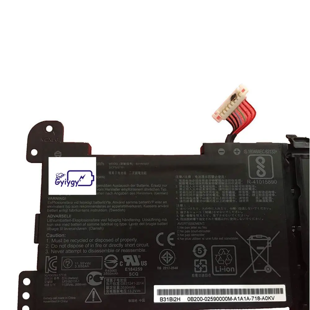 Сменный аккумулятор B31N1637 для ноутбука Asus VivoBook S5100U X510 X510UQ S510UQ Series B31BI2H черный 11 55 в