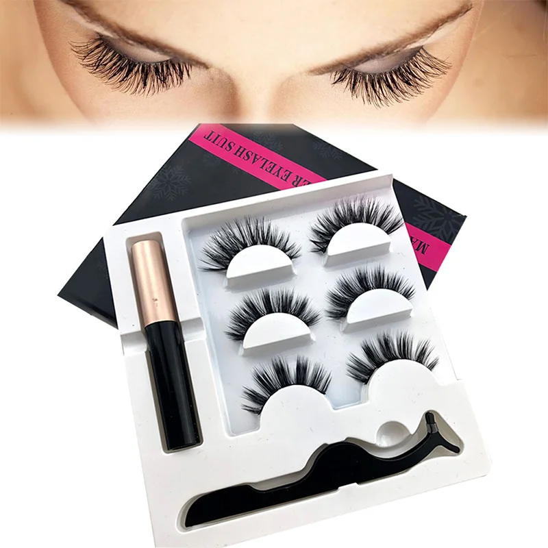 

Hot 5 Magnet Eyelash Magnetic Liquid Eyeliner & Magnetic False Eyelashes & Tweezer Set Waterproof Long Lasting Eyelash Extension