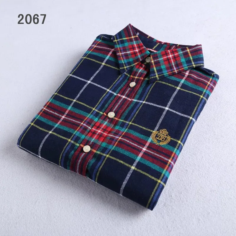 

2018 U-shark Fashion Plaid Shirt Female College Style Women's Blouses Long Sleeve Thicken Flannel Shirts Blusas Office Tops