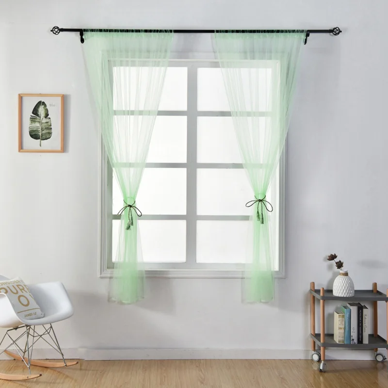 Европейский и американский стиль белый оконный Экранирование твердые двери шторы драпировка Панель Прозрачный тюль для гостиной - Цвет: Светло-зеленый