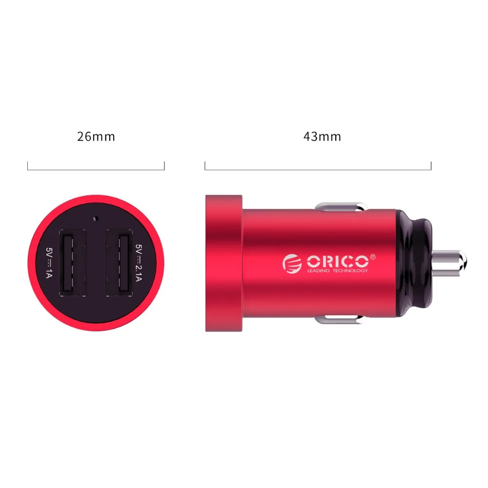 ORICO Mini Dual USB Автомобильное зарядное устройство для телефона 5V2. 1A зарядка мобильного телефона для iPhone X быстрое USB зарядное устройство адаптер для samsung Xiaomi