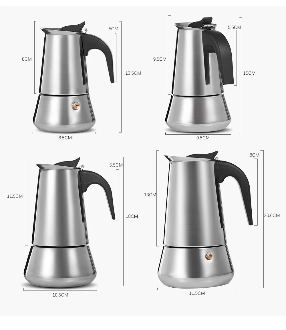 Stainless Steel Moka Coffee Pot Stovetop Espresso Maker