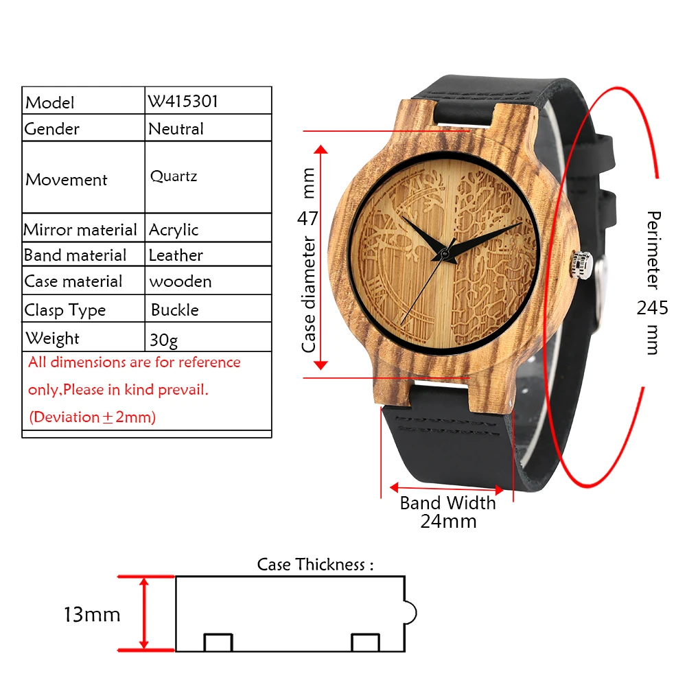 Деревянные часы мягкий кожаный ремешок дерево жизни циферблат часы натуральный кварц деревянные часы Подарки для мужчин и женщин