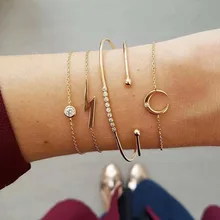 UMKA 5 шт./компл. РЕТРО МОЛНИЯ Луна круглая подвеска c кристаллами “Для женщин Регулируемая Золотая цепочка браслет женский шарм, подарок на день Святого Валентина