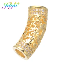 Accesorios de cuentas de tubo curvado hueco de oro de diamantes de imitación Cz para piedras naturales cordones de cuero Joyas de perlas fabricación DIY