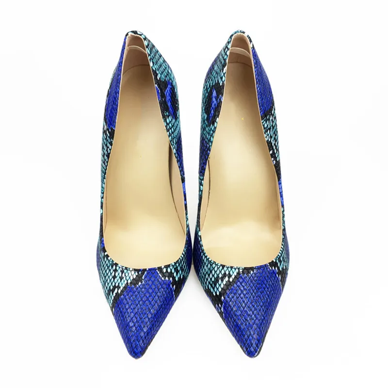 Prova perfetto 2019 New Arrival Women Shoes Blue Snake Printed Sexy Stilettos High Heels 12cm/10cm/8cm Pointed Toe Women Pumps