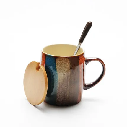 Креативный европейский стиль цветные кофейные кружки с ложкой керамическая чашка с крышкой чашки для молока и чая бутылка для воды лучшие подарки на день рождения - Цвет: K