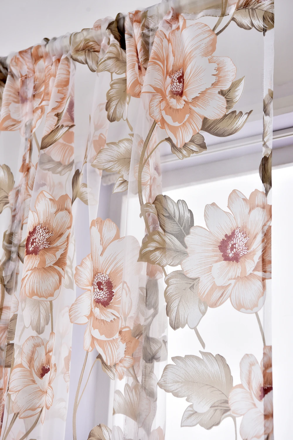 Floral Roman Sheer Curtains Short Kitchen Valance Vurtain Tulle Fabrics Sheer Panel Modern Curtain Flower Window (15)