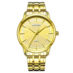 Longbo любителей кварцевые часы Для женщин Для мужчин пара аналоговые часы кожа Наручные часы модные Повседневное часы золотые 1/шт 80271
