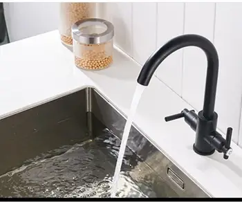 

New double-handle/double-open/kitchen hot and cold water faucet painted black sink faucet