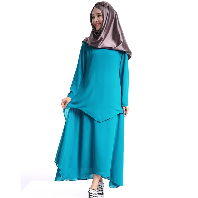 Комплект из 2 предметов Блузка + юбка Мусульманский Стиль; Ближний Восток одежда в малазийском стиле Лето Градиент вечерние Макси длинное